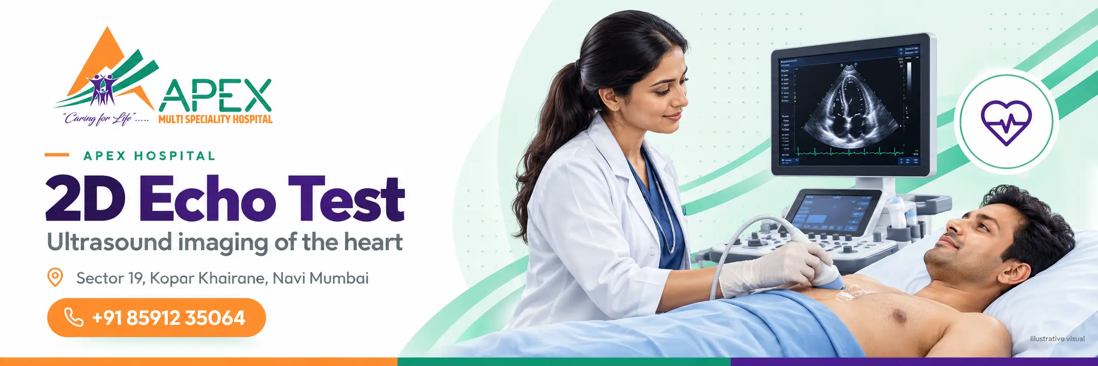 2D echo test being performed on a patient at Apex Multispeciality Hospital, Kopar Khairane