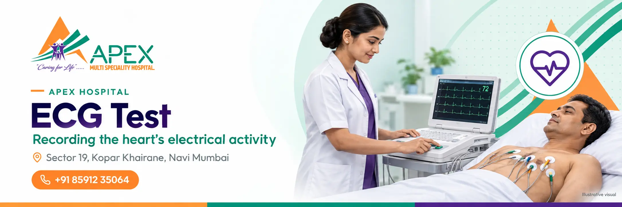ECG test being recorded on a patient at Apex Multispeciality Hospital, Kopar Khairane