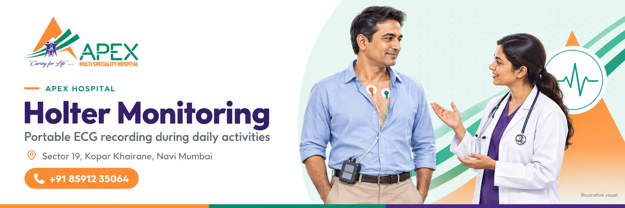 Holter monitor fitted on a patient's chest at Apex Multispeciality Hospital, Kopar Khairane
